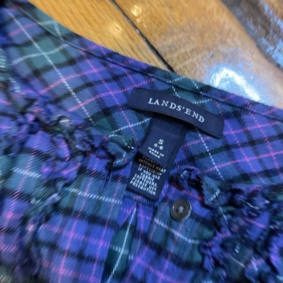 lands end ruffle henley plaid womens small work shirt - Picture 2 of 6